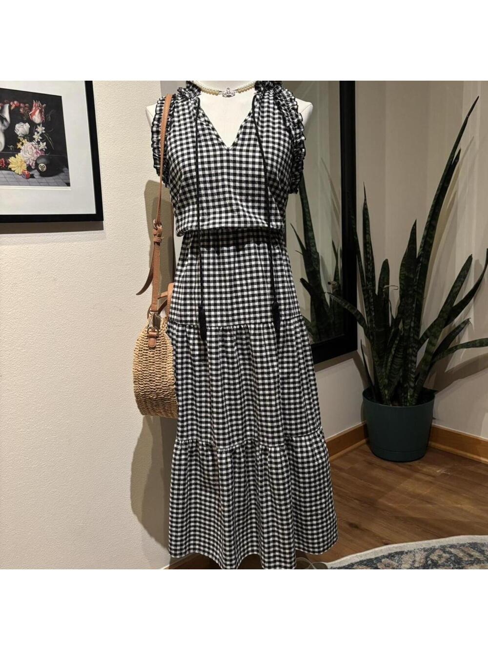 Who What Wear Gingham Tiered Midi Dress Small Cottagecore Coquette